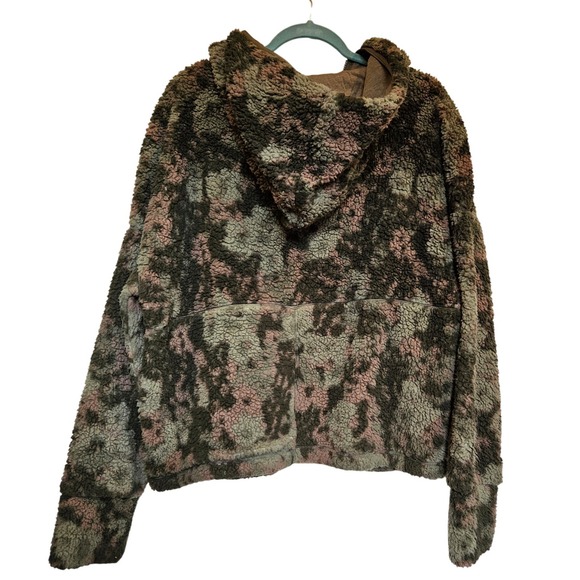 Prana Polar Escape Camo Fleece Pullover Hoodie Quarter Zip Olive Green Womens - Picture 3 of 5